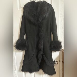 HIDESOCIETY BLACK SHEARLING LONG COAT SIZE: 6